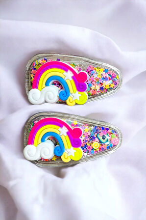 2 Li Pullu Gökkuşaklı Çıt Çıt Çocuk Toka Seti