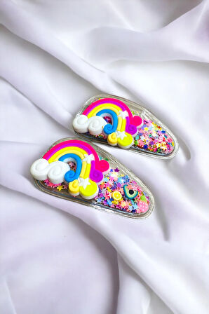 2 Li Pullu Gökkuşaklı Çıt Çıt Çocuk Toka Seti