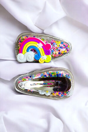 2 Li Pullu Gökkuşaklı Çıt Çıt Çocuk Toka Seti