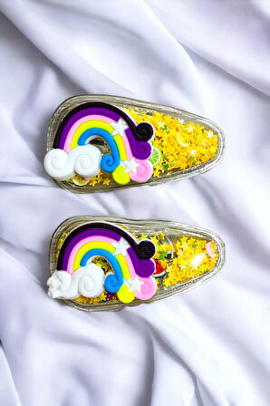 2 Li Pullu Gökkuşaklı Çıt Çıt Çocuk Toka Seti