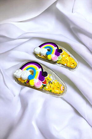 2 Li Pullu Gökkuşaklı Çıt Çıt Çocuk Toka Seti