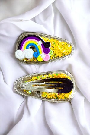 2 Li Pullu Gökkuşaklı Çıt Çıt Çocuk Toka Seti