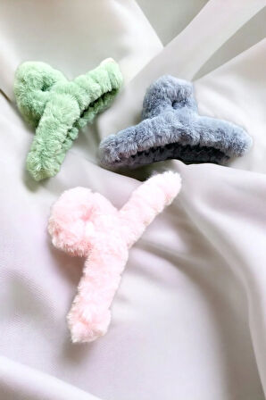 Kadın Peluş Model 3 Adet Büyük Boy 14 Cm Mandal Toka Seti