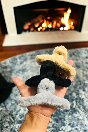 Kadın Peluş Model 3 Adet Büyük Boy 14 Cm Mandal Toka Seti