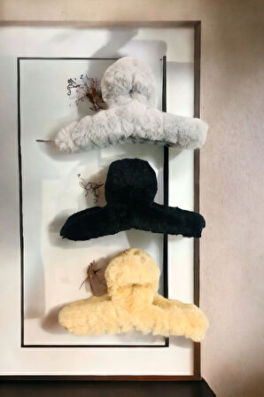 Kadın Peluş Model 3 Adet Büyük Boy 14 Cm Mandal Toka Seti