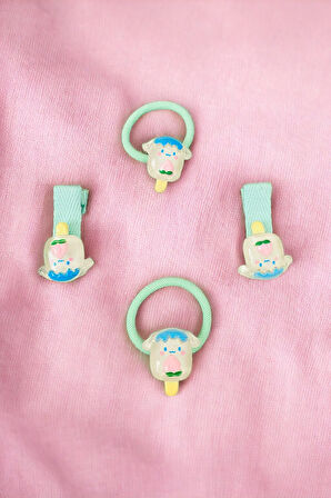 Çocuk 4 Adet Figürlü Lastik Ve Pens Toka Seti