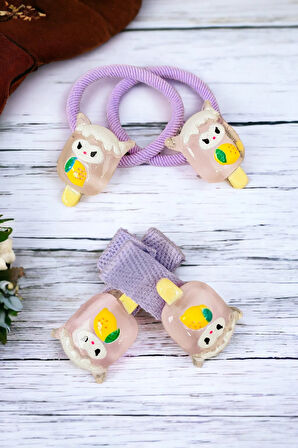 Çocuk 4 Adet Figürlü Lastik Ve Pens Toka Seti