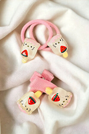 Çocuk 4 Adet Figürlü Lastik Ve Pens Toka Seti