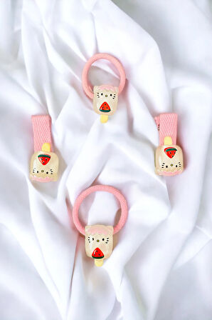 Çocuk 4 Adet Figürlü Lastik Ve Pens Toka Seti