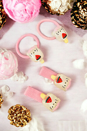 Çocuk 4 Adet Figürlü Lastik Ve Pens Toka Seti