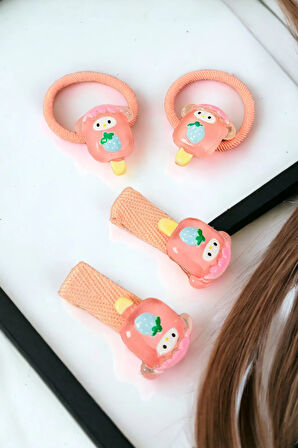 Çocuk 4 Adet Figürlü Lastik Ve Pens Toka Seti