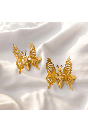 Kadın Altın Kelebek Şeklinde 5 Cm 2 Adet Pens Saç Tokası