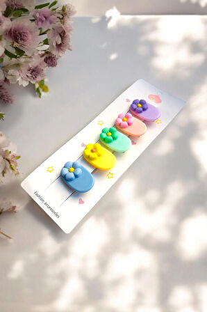 Çocuk 5 Adet Papatya Figürlü 4 Cm Pens Toka