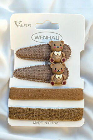 Çocuk Karakterli 2 Adet Pens 2 Adet Lastik Toka Seti