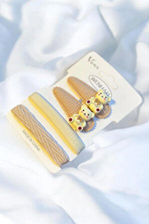 Çocuk Karakterli 2 Adet Pens 2 Adet Lastik Toka Seti