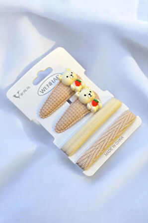 Çocuk Karakterli 2 Adet Pens 2 Adet Lastik Toka Seti