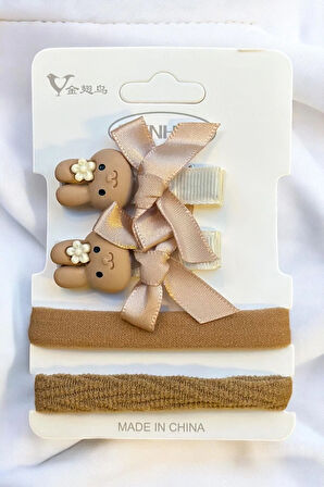 Çocuk Karakterli 2 Adet Pens 2 Adet Lastik Toka Seti