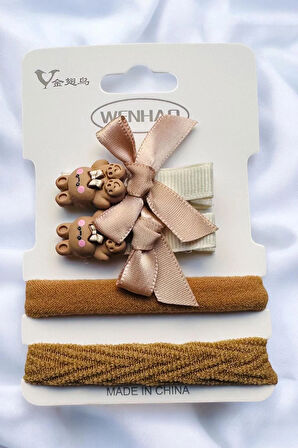 Çocuk Karakterli 2 Adet Pens 2 Adet Lastik Toka Seti