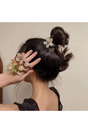 Kadın  Akrilik At Kuyruğu Çiçek Figürlü Lastikli Toka