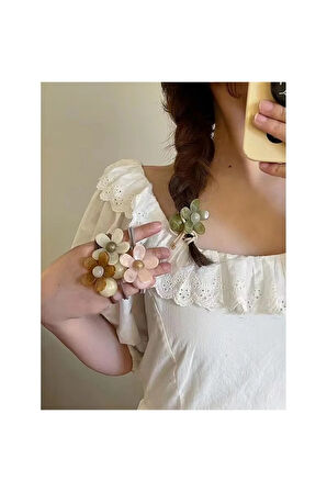 Kadın  Akrilik At Kuyruğu Çiçek Figürlü Lastikli Toka