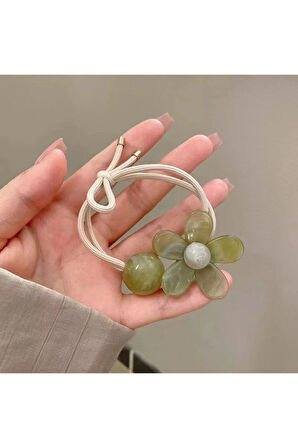 Kadın  Akrilik At Kuyruğu Çiçek Figürlü Lastikli Toka