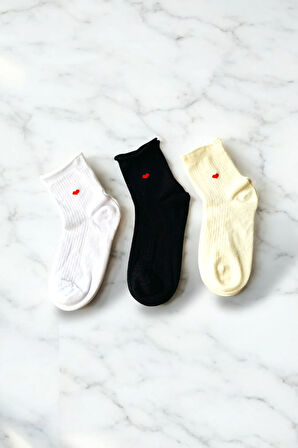 Kadın 3 Adet Kalp Detaylı Kolaj Çorap Seti