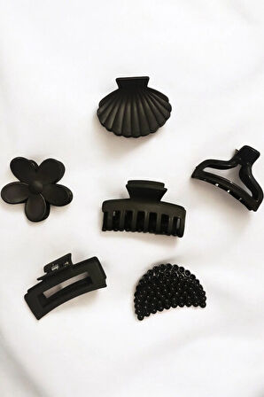 Kadın 6 Adet 6 Farklı Model 6 Cm Siyah Mandal Toka