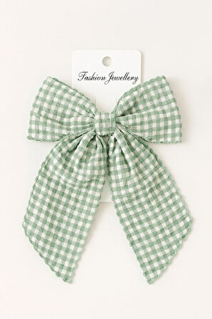 Kadın Müslin Kumaş Ekose Desenli Otomatik Mekanizmalı Fiyonk Toka 12x16 cm Saç Aksesuarı