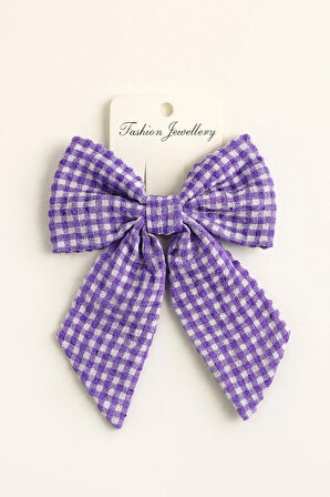 Kadın Müslin Kumaş Ekose Desenli Otomatik Mekanizmalı Fiyonk Toka 12x16 cm Saç Aksesuarı