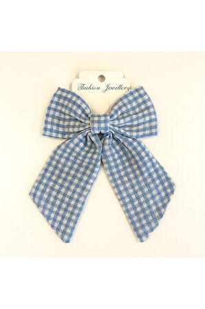 Kadın Müslin Kumaş Ekose Desenli Otomatik Mekanizmalı Fiyonk Toka 12x16 cm Saç Aksesuarı