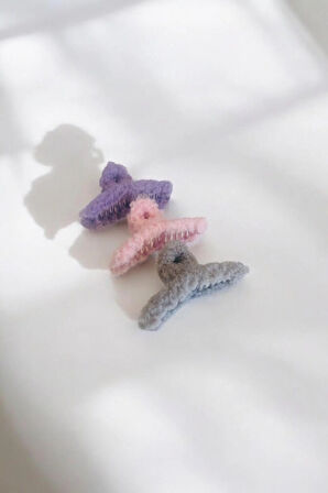 Kadın Peluş Model Kırçıllı 3 Adet Büyük Boy 11 Cm Mandal Toka Seti