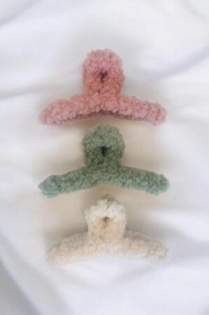 Kadın Peluş Model Kırçıllı 3 Adet Büyük Boy 11 Cm Mandal Toka Seti