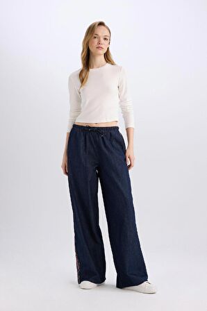 Pull On Wide Leg Yüksek Bel Uzun Jean Pantolon