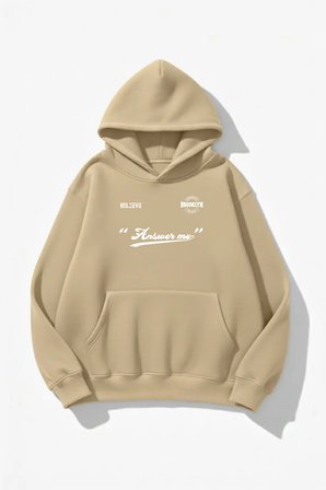 Unisex Yumuşak Dokulu Answer Me Baskılı Tasarım Oversize 3 İplik Hoodie Sweatshirt