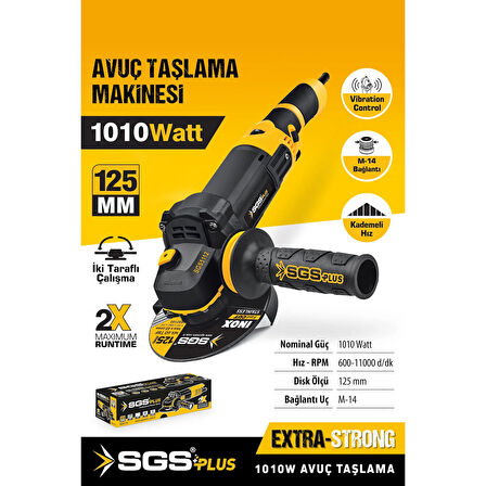 Sgs 5112 Avuç Taşlama 1010 Watt 125MM Devir Ayarlı