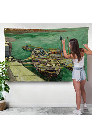 Vincent van Gogh - Kum Mavnalarını Boşaltan Adamlarla Rıhtım Duvar Örtüsü-7185