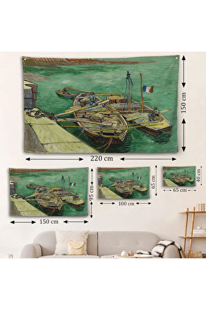 Vincent van Gogh - Kum Mavnalarını Boşaltan Adamlarla Rıhtım Duvar Örtüsü-7185