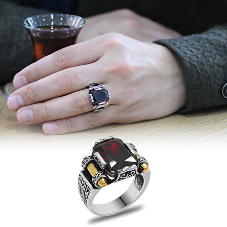 Kırmızı Baget Taşlı Avangarde Tasarım 925 Ayar Gümüş "Şah Cihan" Yüzüğü