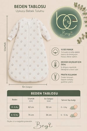 Begi 2.5 TOG Elyaflı Torba Uzun Kollu Uyku Tulumu % 100 Pamuk