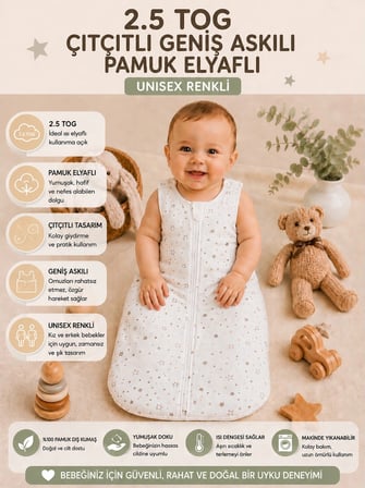 2.5 TOG Elyaflı Torba Askılı Çıtçıtlı Uyku Tulumu % 100 Pamuk