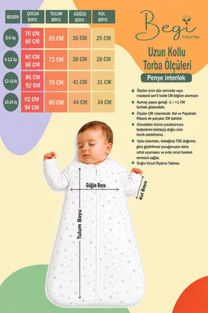 1.5 TOG UZUN KOLLU İÇ ASTARLI KUNDAK UYKU TULUMU %100 PAMUK