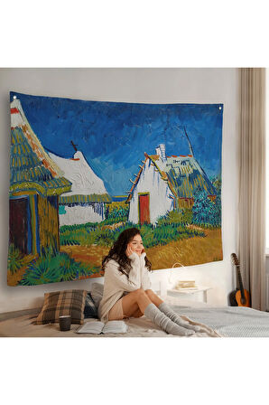 Vincent Van Gogh - Saintes Maries'de Üç Beyaz Kulübe Duvar Örtüsü-7189