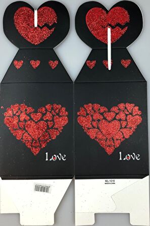 KARTON KUTU SİYAH KALPLİ LOVE (KATLAMALI) 8,5CM X 8,5CM X 11CM