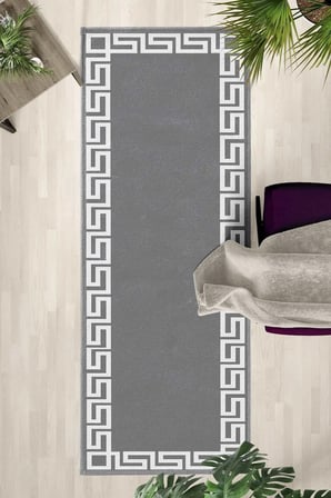 Versus Kgri Beyaz Salon Mutfak Yatak Odası Dijital Baskı Yolluk Halı Beyaz Gri