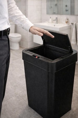 50 Litre Kızıl Ötesi Sensörlü Otomatik Çöp Kovası Ofis Mutfak Banyo Antibakteriyel Çöp Kovası Siyah