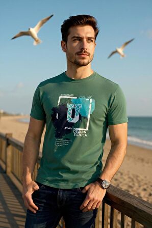 Erkek  Yumuşak Pamuklu Kumaş Baskılı T-Shirt