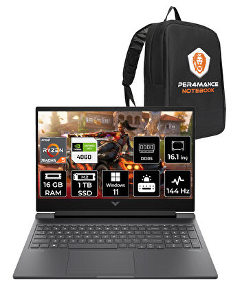 HP Victus 16 R5 7640HS 16GB RAM 1TB SSD RTX4060/8GB 144Hz 16.1'' FHD W11H Gaming Laptop & PER4 ÇANTA