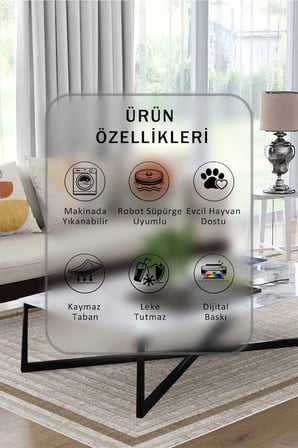 Yıkanabilir Kaymaz Taban Dijital Baskılı Halı ve Yolluk – Leke Tutmaz Salon & Mutfak Halısı