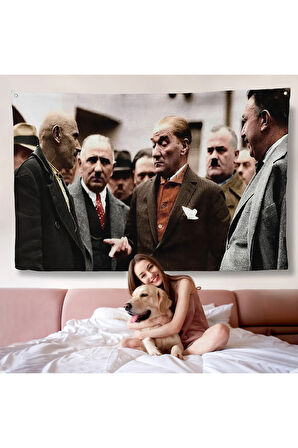 Muatafa Kemal Atatürk Yurttaş İle Konuma Duvar Örtüsü-7193