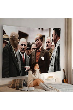 Muatafa Kemal Atatürk Yurttaş İle Konuma Duvar Örtüsü-7193